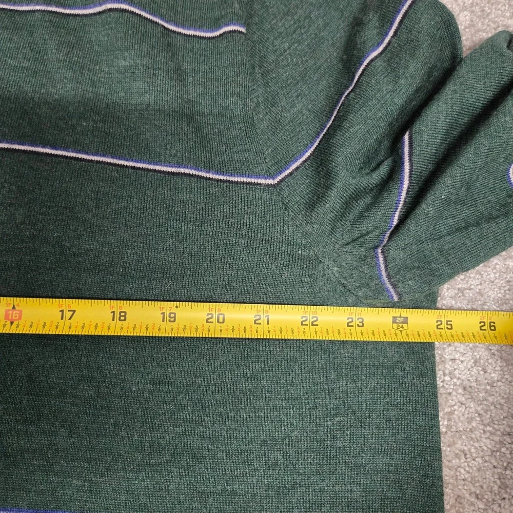 Banana Republic 100% Merino Wool V-Neck Sweater Forest Green Striped Men's XXL